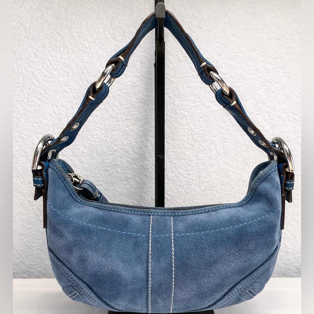 Coach SoHo Hobo Shoulder Bag Blue Suede w/fringe tassel Vintage 2005 style #8A14 - Picture 3 of 14